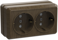 OKTAVA Розетка 2-местная с заземлением для открытой установки 16А РС22-3-ОД дуб GENERICA