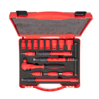 Набор диэлектрического инструмента 3/8" НИИ-16 серия ПРОФИ торцевые шестигранные головки с трещоткой 3/8" для работ под напряжением до 1000 В, стандарт VDE (КВТ)