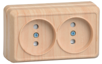 OKTAVA Розетка 2-местная без заземления с защитными шторками для открытой установки 10А РСш22-2-ОС сосна GENERICA