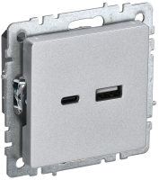 BRITE Розетка USB A+C 18Вт РЮ11-1-БрА алюминий IEK