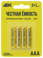 Батарейка щелочная Alkaline LR03/AAA (4шт/блистер) ПРОМО IEK