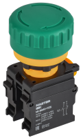 Кнопка "Грибок" поворотная с фиксацией 1NO+1NC зелёная MASTER IEK