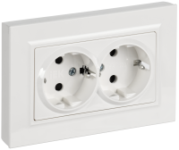 BRITE Розетка 2-местная с заземлением с защитными шторками плоская 16А в сборе РСшПл12-3-БрБ белый IEK