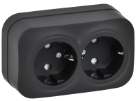 GLORY Розетка 2-местная для открытой установки с заземлением с защитными шторками 16А РСш22-3-ХЧм черный матовый IEK