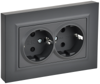 BRITE Розетка 2-местная с заземлением с защитными шторками плоская 16А в сборе РСшПл12-3-БрГ графит IEK