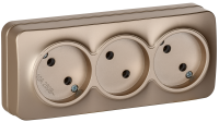 GLORY Розетка 3-местная для открытой установки без заземления без защитных шторок 10А РС23-2-ХШм шампань матовый IEK