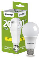 Лампа светодиодная A60 груша 20Вт 230В 3000К E27 GENERICA