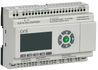 Микро ПЛК ONI. Расширяемая версия. Со встроенным экраном. 10 дискретных входов (4 как U/I, 2 как 0-10В, 4 до 60кГц), 2 транзисторных выхода до 10кГц, 8 релейных выходов. RTC. SD карта. RS485. Ethernet. Напряжение питания 24В DC