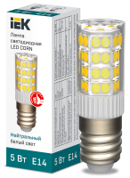 Лампа светодиодная CORN капсула 5Вт 230В 4000К керамика E14 IEK