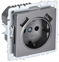 BRITE Розетка 1-местная с заземлением с защитными шторками 16А с USB A+A 5В 2,1А РЮш10-1-БрС сталь IEK
