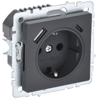 BRITE Розетка 1-местная с заземлением с защитными шторками 16А с USB A+C 18Вт РЮш11-1-БрГ графит IEK