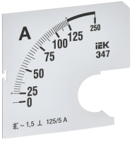 Шкала сменная для амперметра Э47 125/5А класс точности 1,5 72х72мм IEK