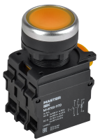 Кнопка с подсветкой и фиксацией d=22мм 1NO+1NC жёлтая MASTER IEK