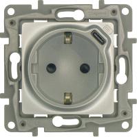 ETIKA Розетка 1-местная с заземлением с защитными шторками безвинтовые зажимы 16А с USB C 7,5Вт алюминий