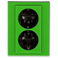 2CHH223457C6067 - Розетка двойная с заземл. со шторками, Levit, зелёный/дымчатый чёрный