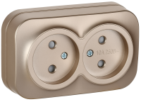 GLORY Розетка 2-местная для открытой установки без заземления с защитными шторками 10А РСш22-2-ХШм шампань матовый IEK