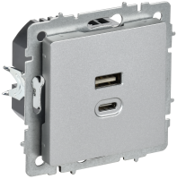 BRITE Розетка USB A+C 45Вт высокоскоростная зарядка РЮ11-2-БрА алюминий IEK