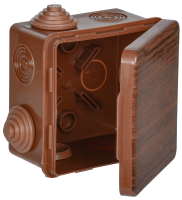 Коробка распаячная КМ для открытой проводки с откидной крышкой 80х80х50мм IP54 7 гермовводов дуб IEK