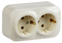 GLORY Розетка 2-местная для открытой установки с заземлением без защитных шторок 16А РС22-3-ХК кремовый IEK