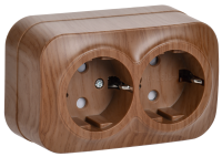 GLORY Розетка 2-местная для открытой установки с заземлением с защитными шторками 16А РСш22-3-ХД дуб IEK