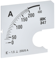 Шкала сменная для амперметра Э47 200/5А класс точности 1,5 72х72мм IEK