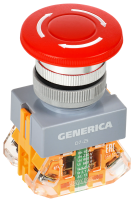 Кнопка управления D7-ZS "Грибок" d=22мм 1NC+1NO поворотная с фиксацией красная GENERICA