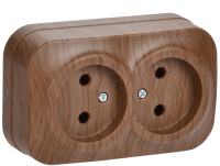 GLORY Розетка 2-местная для открытой установки без заземления без защитных шторок 10А РС22-2-ХД дуб IEK