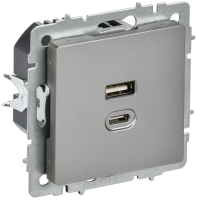 BRITE Розетка USB A+C 45Вт высокоскоростная зарядка РЮ11-2-БрС сталь IEK