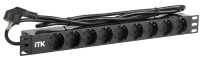 ITK PDU 9 розеток DIN49440 (нем. станд.) 1U, шнур 2м вилка DIN49441 (нем. станд.), профиль из ПВХ, черный
