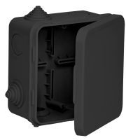 Коробка распаячная КМ41256 для открытой проводки с откидной крышкой безгалогенная (HF) 100х100х50мм IP54 8 гермовводов черная (RAL 9005) IEK