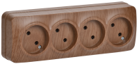 GLORY Розетка 4-местная для открытой установки без заземления без защитных шторок 10А РС24-2-ХД дуб IEK