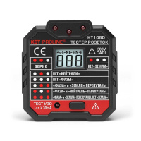 Тестер розеток и УЗО KT 106D серия PROLINE со светодиодной индикацией и ЖК-дисплей с указанием величины напряжения в сети (КВТ)