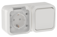 TORS Блок розетка + выключатель горизонтальный 16А IP55 TS342 белый IEK