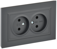 BRITE Розетка 2-местная без заземления без защитных шторок 10А в сборе РС12-2-БрГ графит IEK