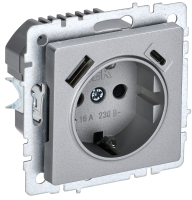BRITE Розетка 1-местная с заземлением с защитными шторками 16А с USB A+C 18Вт РЮш11-1-БрА алюминий IEK