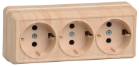OKTAVA Розетка 3-местная с заземлением для открытой установки 16А РС23-3-ОС сосна GENERICA