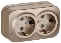 GLORY Розетка 2-местная для открытой установки с заземлением с защитными шторками 16А РСш22-3-ХШм шампань матовый IEK