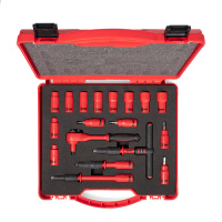 Набор диэлектрического инструмента 1/4" НИИ-15 серия ПРОФИ торцевые шестигранные головки с трещоткой 1/4" для работ под напряжением до 1000 В, стандарт VDE (КВТ)