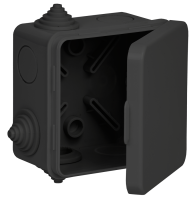 Коробка распаячная КМ41238 для открытой проводки с откидной крышкой безгалогенная (HF) 80х80х50мм IP54 7 гермовводов черная (RAL 9005) IEK