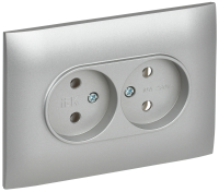 SKANDY Розетка 2-местная без заземления без защитных шторок 10А в сборе SK-R10S серебряный IEK