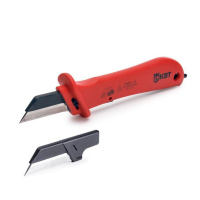 Нож диэлектрический с дополнительным лезвием НМИ-04 серия ПРОФИ монтерский со складным чехлом и дополнительным лезвием для работ под напряжением до 1000 В, стандарт VDE (КВТ)