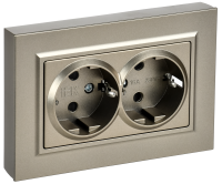 BRITE Розетка 2-местная с заземлением с защитными шторками плоская 16А в сборе РСшПл12-3-БрШ шампань IEK