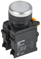 Кнопка с фиксацией d=22мм 1NO+1NC белая MASTER IEK