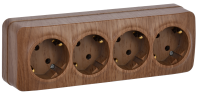 GLORY Розетка 4-местная для открытой установки с заземлением без защитных шторок 16А РС24-3-ХД дуб IEK