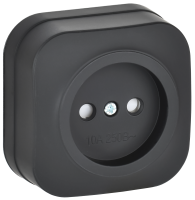 GLORY Розетка 1-местная для открытой установки без заземления с защитными шторками 10А РСш20-2-ХЧм черный матовый IEK