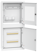 ITK LINEA R Шкаф встраиваемый двухсекционный 3 комнаты 400х850мм дверь металлическая белый (в комплекте 12 модулей keystone 2 розетки 7 патч-кордов (02м) 1 делитель ТВ сигнала (1 вход 4 выхода) 1 телефонный разветвитель)