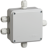 Коробка распаячная КМ41330 для открытой проводки безгалогенная (HF) 100х100х50мм IP55 5 гермовводов PG9 серая IEK