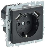 BRITE Розетка 1-местная с заземлением с защитными шторками 16А с USB A+A 5В 2,1А РЮш10-1-БрЧ черный IEK
