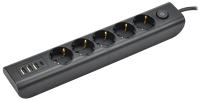 MODERN Удлинитель У05В 5 мест с заземляющим контактом 2м 3х1мм2 16А/250В USBх4 черный IEK