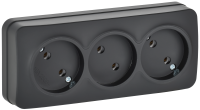 GLORY Розетка 3-местная для открытой установки без заземления без защитных шторок 10А РС23-2-ХЧм черный матовый IEK